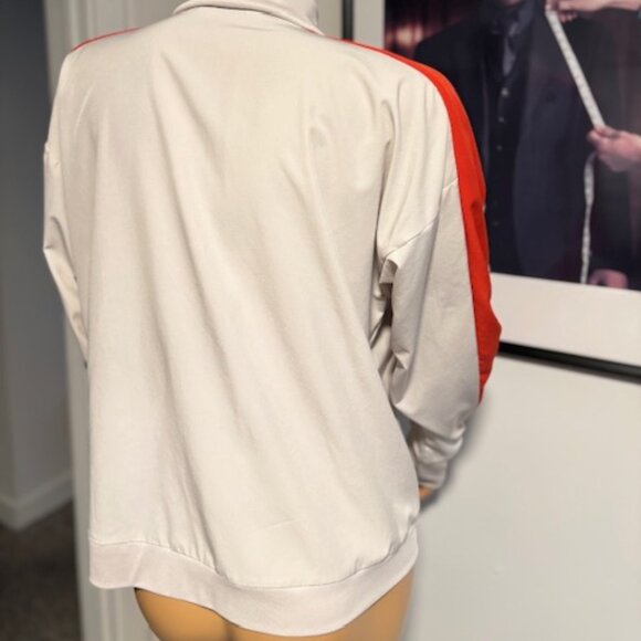 Anne Klein tan bomber jacket with orange stripe Sz M - Picture 5 of 7